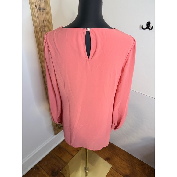 Zenana Women's Size Small Coral Sheer Long Sleeve Blouse - Picture 5 of 8